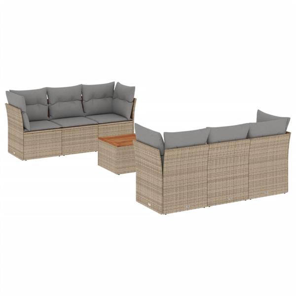 Grote foto vidaxl 7 delige loungeset met kussens poly rattan gemengd beige tuin en terras tuinmeubelen