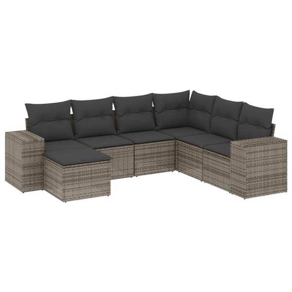 Grote foto vidaxl 7 delige loungeset met kussens poly rattan grijs tuin en terras tuinmeubelen