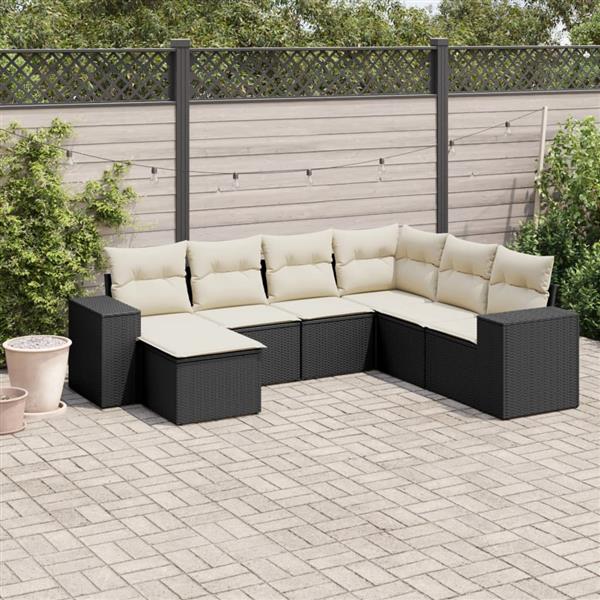 Grote foto vidaxl 7 delige loungeset met kussens poly rattan zwart tuin en terras tuinmeubelen