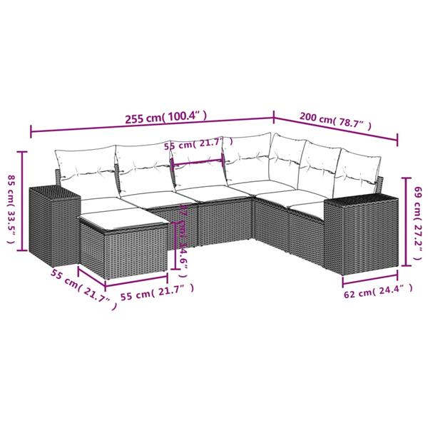 Grote foto vidaxl 7 delige loungeset met kussens poly rattan zwart tuin en terras tuinmeubelen