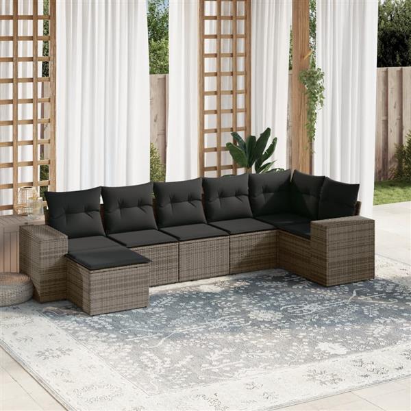 Grote foto vidaxl 7 delige loungeset met kussens poly rattan grijs tuin en terras tuinmeubelen
