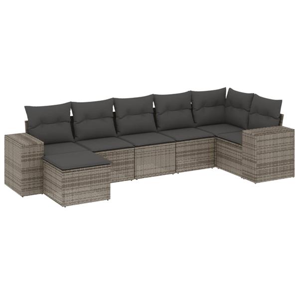 Grote foto vidaxl 7 delige loungeset met kussens poly rattan grijs tuin en terras tuinmeubelen
