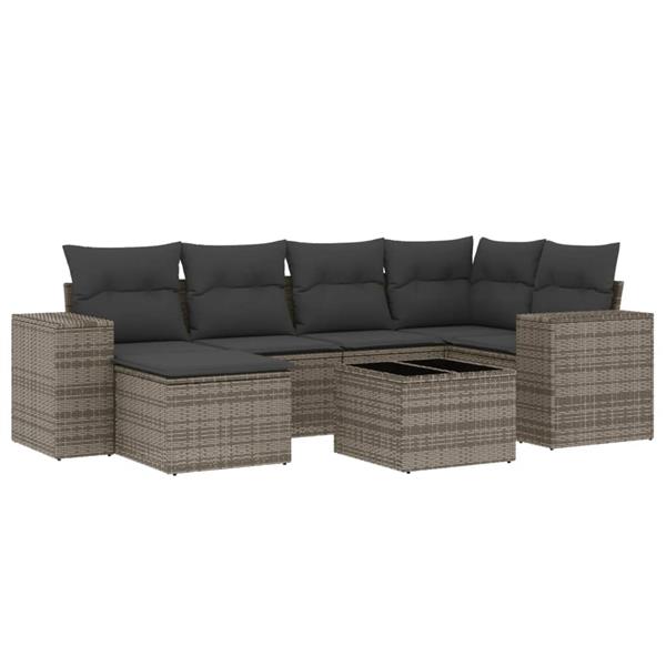Grote foto vidaxl 7 delige loungeset met kussens poly rattan grijs tuin en terras tuinmeubelen
