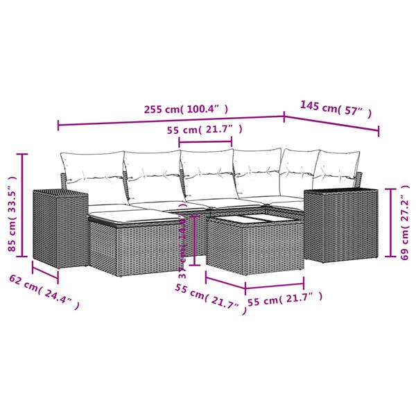 Grote foto vidaxl 7 delige loungeset met kussens poly rattan grijs tuin en terras tuinmeubelen