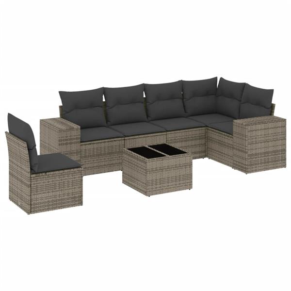 Grote foto vidaxl 7 delige loungeset met kussens poly rattan grijs tuin en terras tuinmeubelen