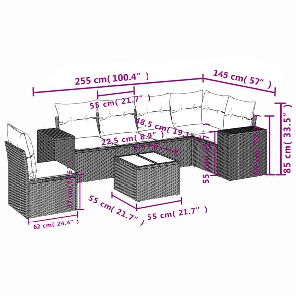 Grote foto vidaxl 7 delige loungeset met kussens poly rattan grijs tuin en terras tuinmeubelen