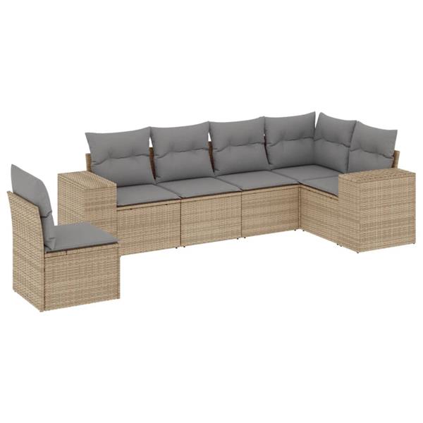 Grote foto vidaxl 6 delige loungeset met kussens poly rattan beige tuin en terras tuinmeubelen