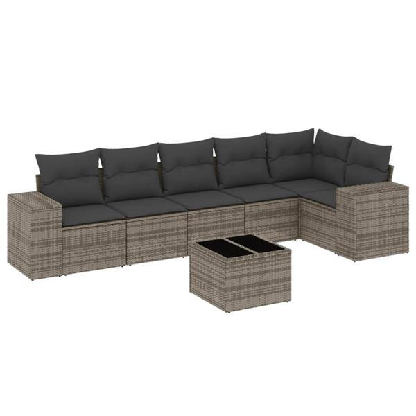 Grote foto vidaxl 7 delige loungeset met kussens poly rattan grijs tuin en terras tuinmeubelen