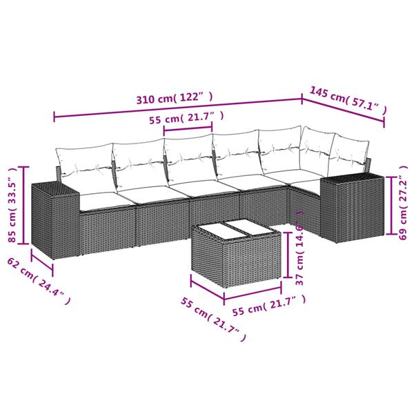Grote foto vidaxl 7 delige loungeset met kussens poly rattan grijs tuin en terras tuinmeubelen