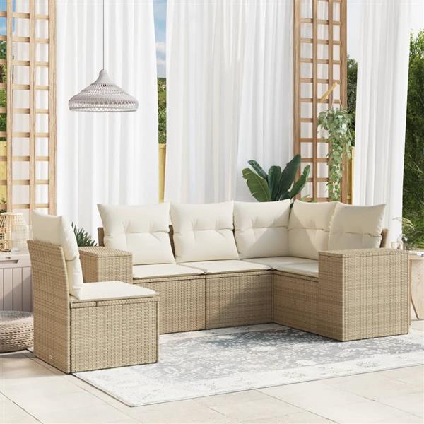 Grote foto vidaxl 5 delige loungeset met kussens poly rattan beige tuin en terras tuinmeubelen