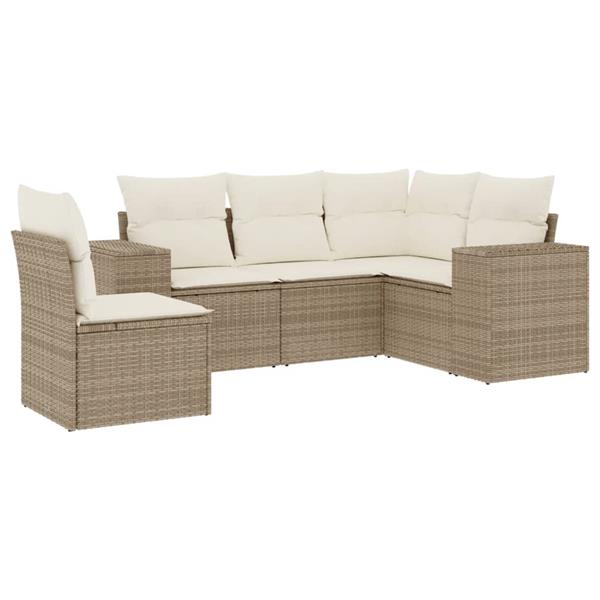 Grote foto vidaxl 5 delige loungeset met kussens poly rattan beige tuin en terras tuinmeubelen