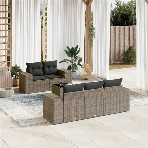Grote foto vidaxl 6 delige loungeset met kussens poly rattan grijs tuin en terras tuinmeubelen