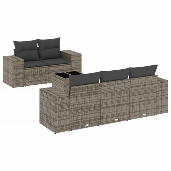 Grote foto vidaxl 6 delige loungeset met kussens poly rattan grijs tuin en terras tuinmeubelen