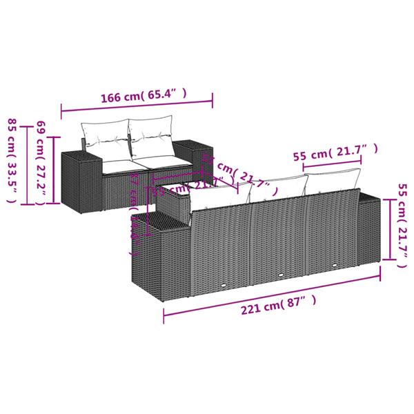 Grote foto vidaxl 6 delige loungeset met kussens poly rattan grijs tuin en terras tuinmeubelen