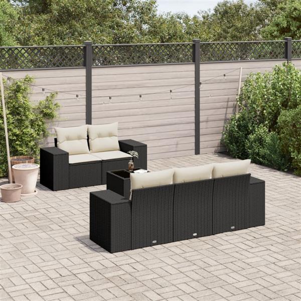 Grote foto vidaxl 6 delige loungeset met kussens poly rattan zwart tuin en terras tuinmeubelen