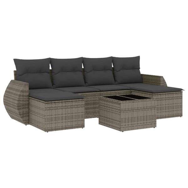 Grote foto vidaxl 7 delige loungeset met kussens poly rattan grijs tuin en terras tuinmeubelen