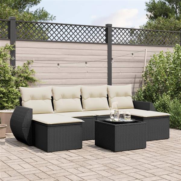 Grote foto vidaxl 7 delige loungeset met kussens poly rattan zwart tuin en terras tuinmeubelen