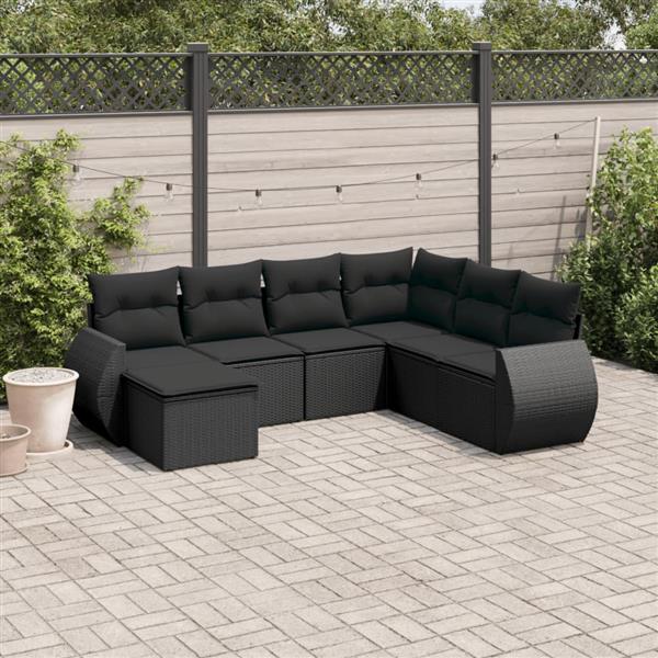 Grote foto vidaxl 7 delige loungeset met kussens poly rattan zwart tuin en terras tuinmeubelen