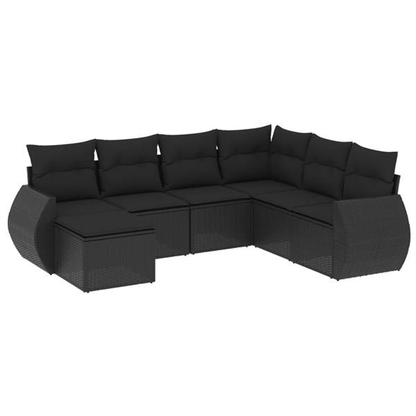 Grote foto vidaxl 7 delige loungeset met kussens poly rattan zwart tuin en terras tuinmeubelen