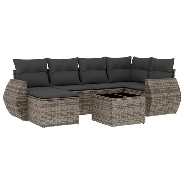 Grote foto vidaxl 7 delige loungeset met kussens poly rattan grijs tuin en terras tuinmeubelen