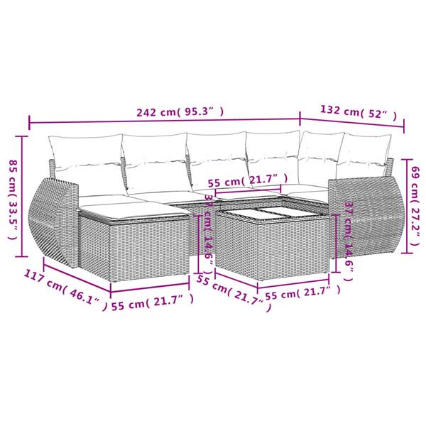 Grote foto vidaxl 7 delige loungeset met kussens poly rattan grijs tuin en terras tuinmeubelen