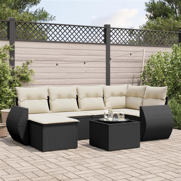 Grote foto vidaxl 7 delige loungeset met kussens poly rattan zwart tuin en terras tuinmeubelen