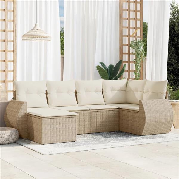 Grote foto vidaxl 6 delige loungeset met kussens poly rattan beige tuin en terras tuinmeubelen