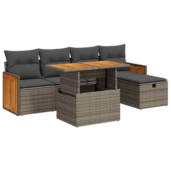 Grote foto vidaxl 6 delige loungeset met kussens poly rattan grijs tuin en terras tuinmeubelen