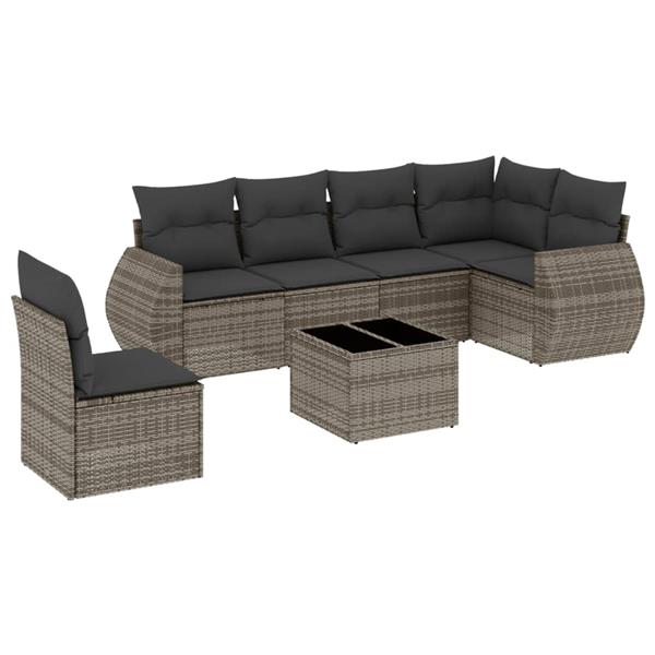 Grote foto vidaxl 7 delige loungeset met kussens poly rattan grijs tuin en terras tuinmeubelen