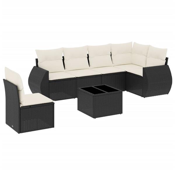 Grote foto vidaxl 7 delige loungeset met kussens poly rattan zwart tuin en terras tuinmeubelen