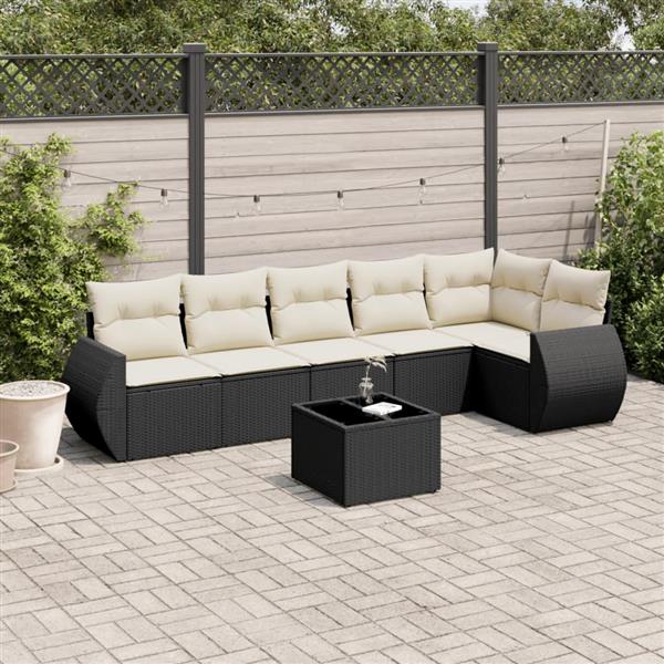 Grote foto vidaxl 7 delige loungeset met kussens poly rattan zwart tuin en terras tuinmeubelen