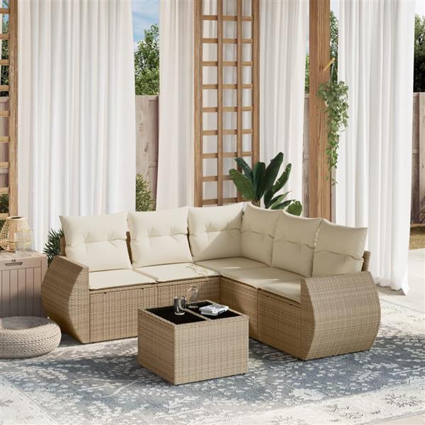 Grote foto vidaxl 6 delige loungeset met kussens poly rattan beige tuin en terras tuinmeubelen