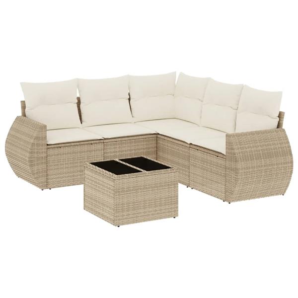 Grote foto vidaxl 6 delige loungeset met kussens poly rattan beige tuin en terras tuinmeubelen