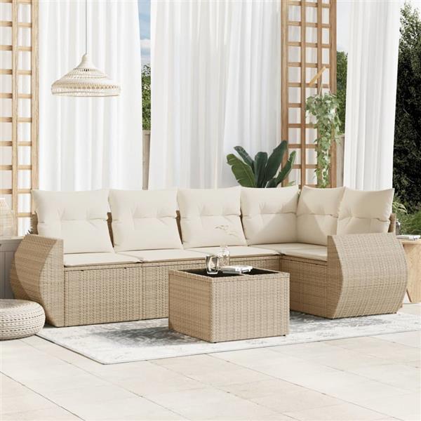 Grote foto vidaxl 6 delige loungeset met kussens poly rattan beige tuin en terras tuinmeubelen