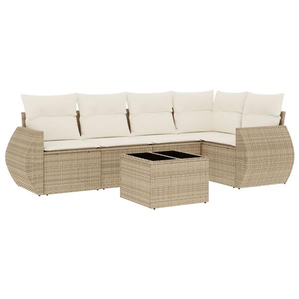 Grote foto vidaxl 6 delige loungeset met kussens poly rattan beige tuin en terras tuinmeubelen