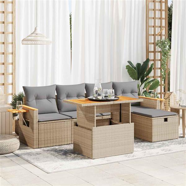 Grote foto vidaxl 6 delige loungeset met kussens poly rattan beige tuin en terras tuinmeubelen