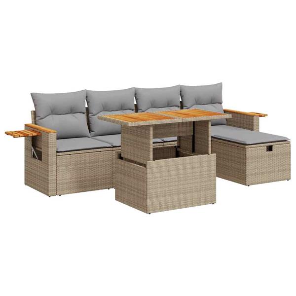 Grote foto vidaxl 6 delige loungeset met kussens poly rattan beige tuin en terras tuinmeubelen