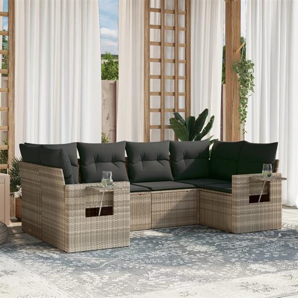 Grote foto vidaxl 6 delige loungeset met kussens poly rattan lichtgrijs tuin en terras tuinmeubelen