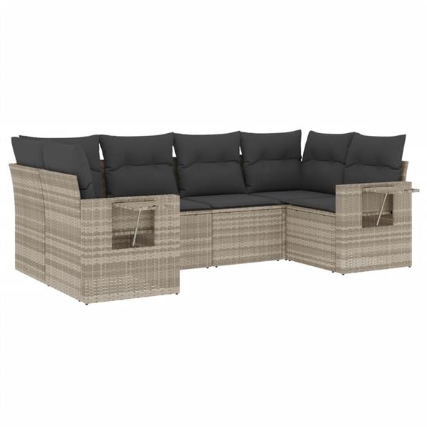 Grote foto vidaxl 6 delige loungeset met kussens poly rattan lichtgrijs tuin en terras tuinmeubelen
