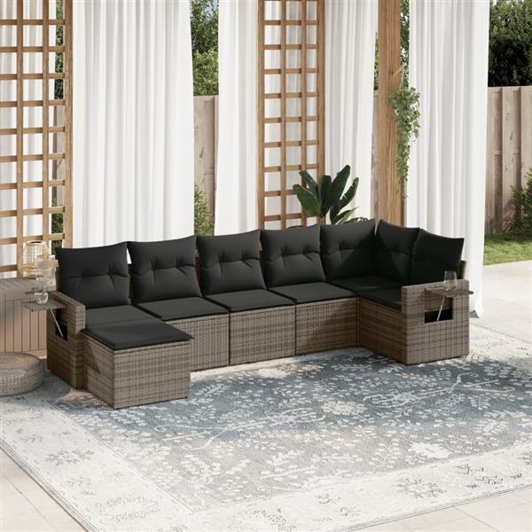 Grote foto vidaxl 7 delige loungeset met kussens poly rattan grijs tuin en terras tuinmeubelen