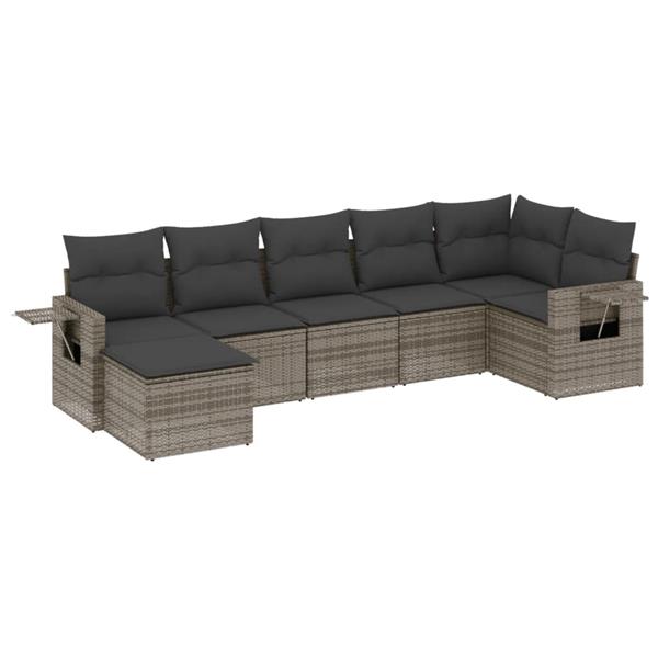 Grote foto vidaxl 7 delige loungeset met kussens poly rattan grijs tuin en terras tuinmeubelen