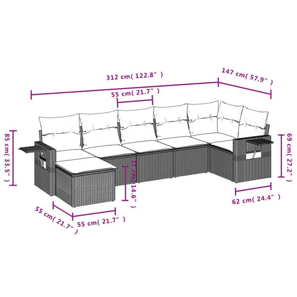 Grote foto vidaxl 7 delige loungeset met kussens poly rattan grijs tuin en terras tuinmeubelen