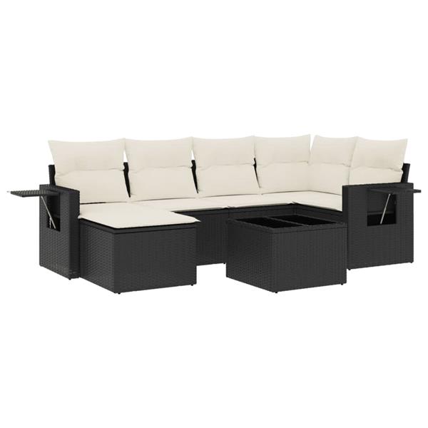 Grote foto vidaxl 7 delige loungeset met kussens poly rattan zwart tuin en terras tuinmeubelen
