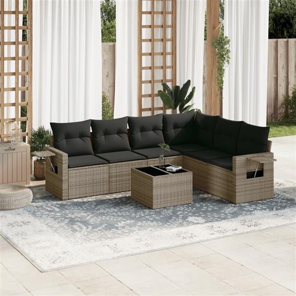 Grote foto vidaxl 7 delige loungeset met kussens poly rattan grijs tuin en terras tuinmeubelen