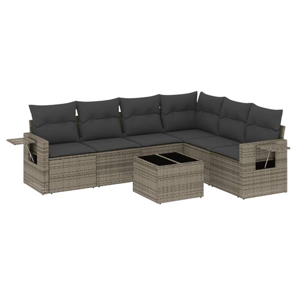 Grote foto vidaxl 7 delige loungeset met kussens poly rattan grijs tuin en terras tuinmeubelen