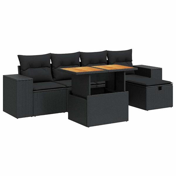 Grote foto vidaxl 6 delige loungeset met kussens poly rattan acacia zwart tuin en terras tuinmeubelen
