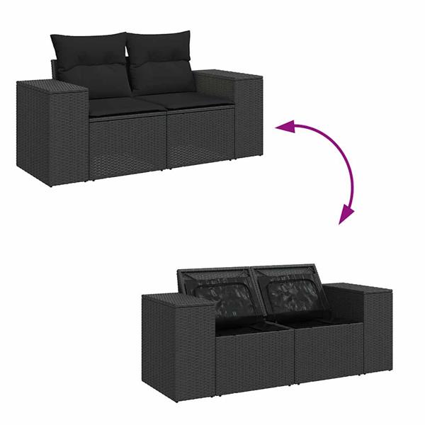 Grote foto vidaxl 6 delige loungeset met kussens poly rattan acacia zwart tuin en terras tuinmeubelen