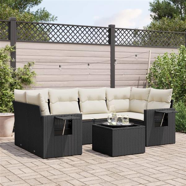 Grote foto vidaxl 7 delige loungeset met kussens poly rattan zwart tuin en terras tuinmeubelen