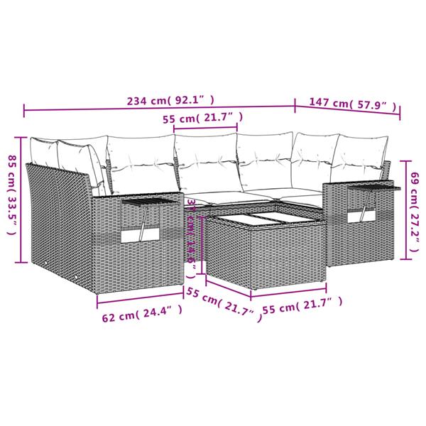 Grote foto vidaxl 7 delige loungeset met kussens poly rattan zwart tuin en terras tuinmeubelen