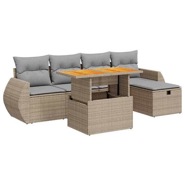 Grote foto vidaxl 6 delige loungeset met kussens poly rattan acacia beige tuin en terras tuinmeubelen